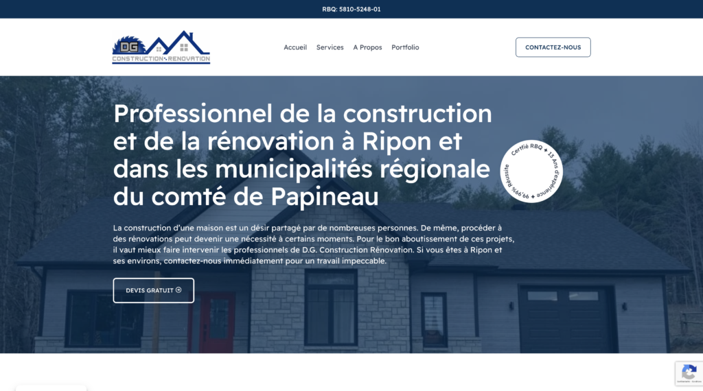Aperçu du site web de DG Construction Rénovation