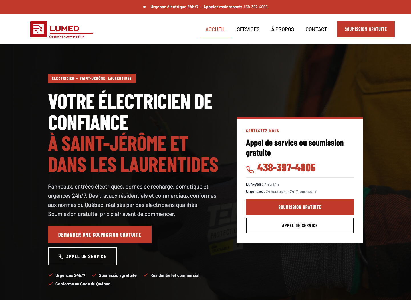 Aperçu du site Lumed Électricité réalisé par Ledanko Media