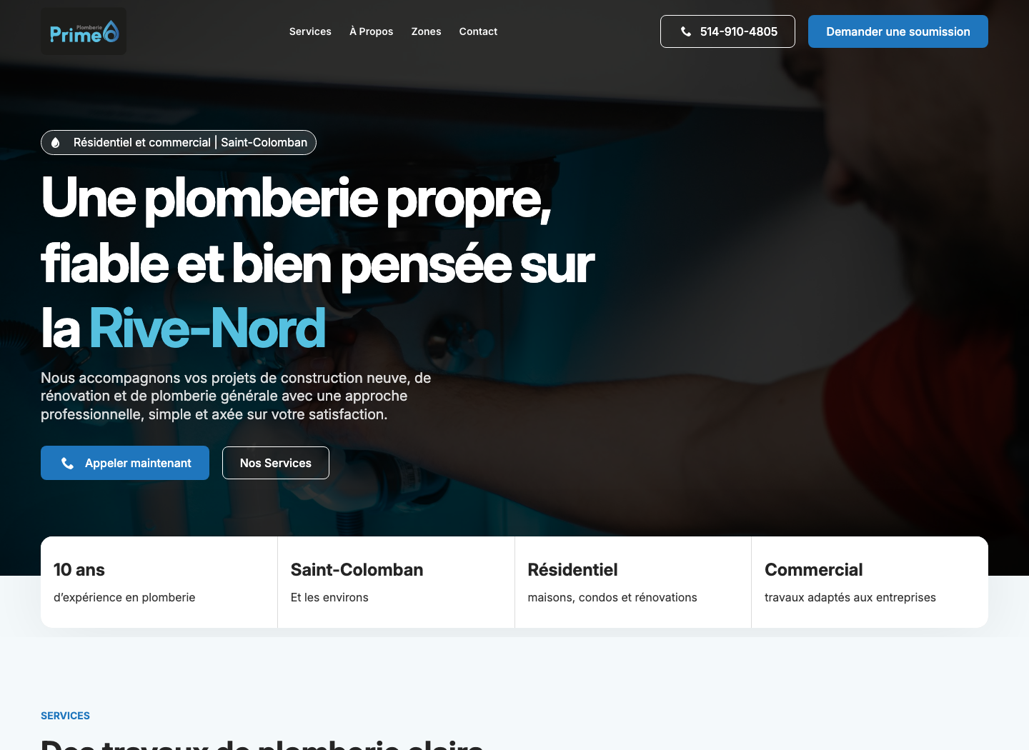 Aperçu du site Plomberie Prime O. réalisé par Ledanko Media