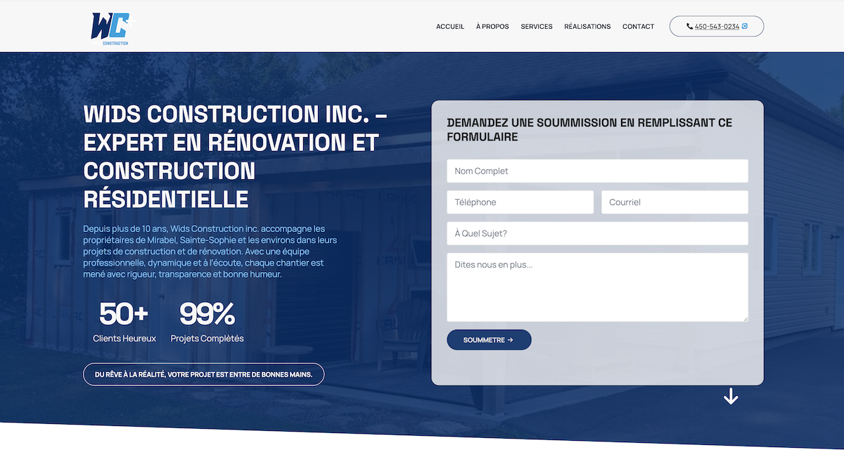 Aperçu du site WIDS Construction réalisé par Ledanko Media
